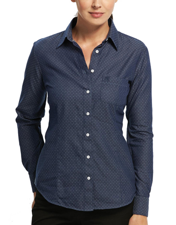 Gloweave Ladies Denim Dobby Long Sleeve Casual Slim Fit Shirt (1714WHL)