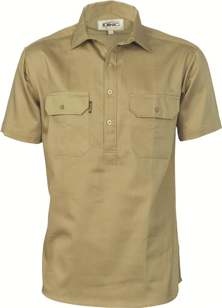 DNC Cotton Drill Close Front Work Shirt Short Sleeve (3203)