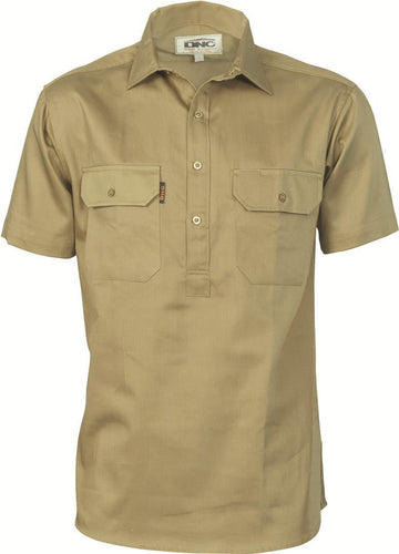 DNC Cotton Drill Close Front Work Shirt Short Sleeve (3203)