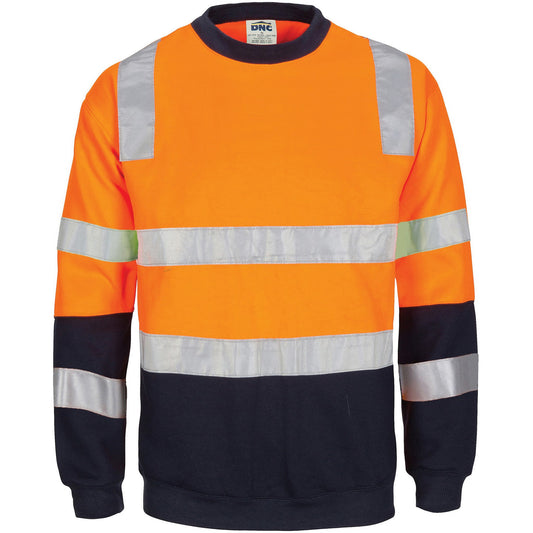 DNC Hi Vis 2 Tone Crew Neck Fleecy Sweat Shirt With Shoulders Double Hoop Body And Arms Csr R/Tape (3723)