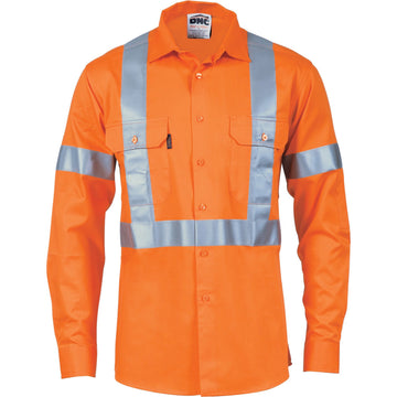 DNC Hi Vis Cool Breeze Cotton Shirt With ‘X’ Back & Additional 3m R/Tape on Tail L/S (3746)