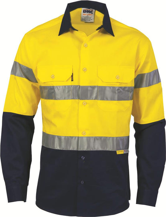DNC Hi Vis Two Tone Cotton Shirt With 3M 8910 R/Tape Long Sleeve (3836)