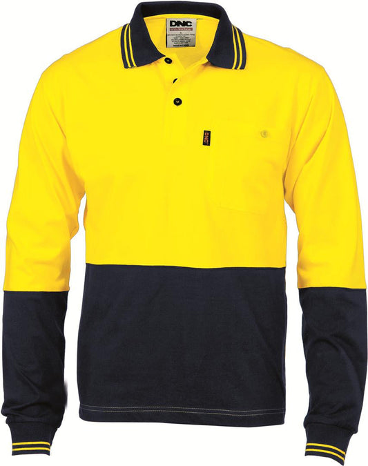 DNC Hi Vis Cool Breeze Cotton Jersey L/S Polo Shirt With Under Arm Cotton Mesh (3846)