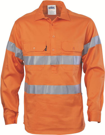 DNC Hi Vis Close Front L/S Gusset Sleeve Cotton Drill Shirt With 3M R/T (3848)