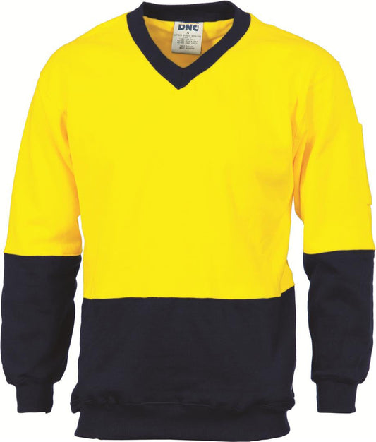 DNC Hi Vis Two Tone Cotton Fleecy Sweat Shirt V Neck (3922)