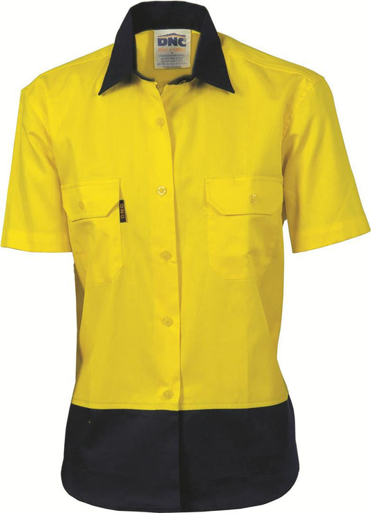 DNC Ladies Hi Vis Two Tone Cotton S/S Drill Shirt (3931)