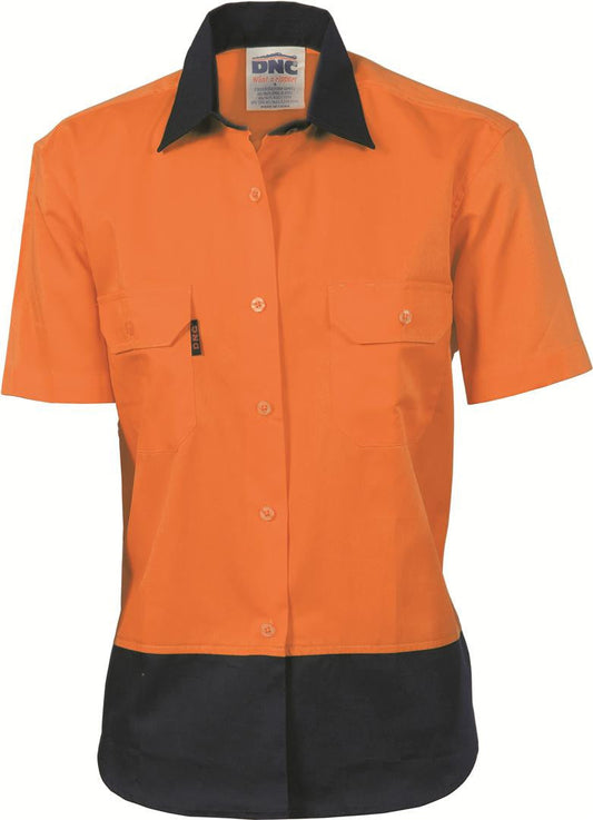 DNC Ladies Hi Vis Two Tone Cool Breeze Cotton S/S Shirt S/S (3939)