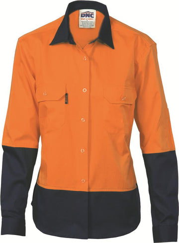 DNC Ladies Hi Vis Two Tone Cool Breeze Cotton Shirt L/S (3940)