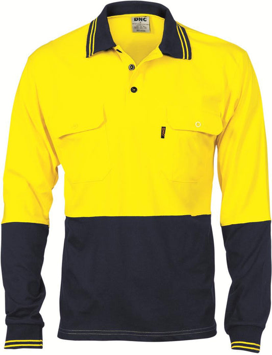 DNC Hi Vis Cool Breeze 2 Tone Cotton Jersey Polo Shirt With Twin Chest Pocket L/S (3944)