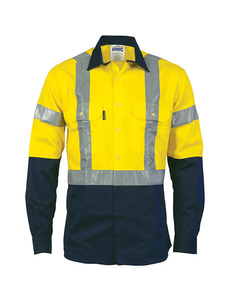 DNC Hi Vis D/N 2 Tone Drill Shirt With H Pattern Reflective Tape Long Sleeve (3983)