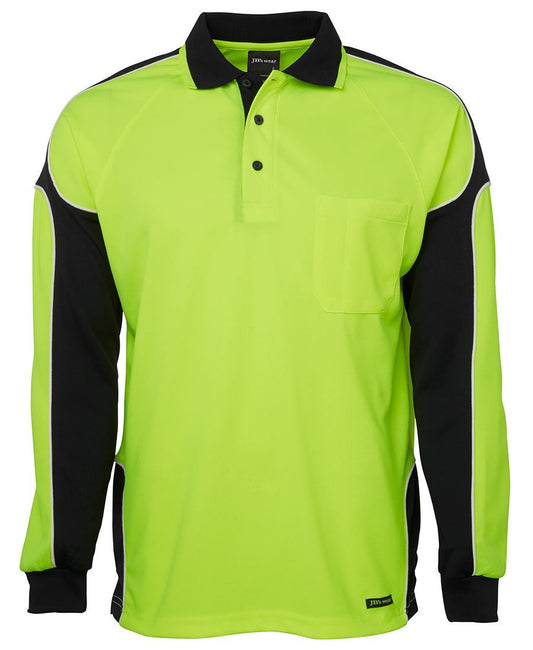 JBs Wear Hi Vis Long Sleeve Arm Panel Polo - Adults (6AP4L)