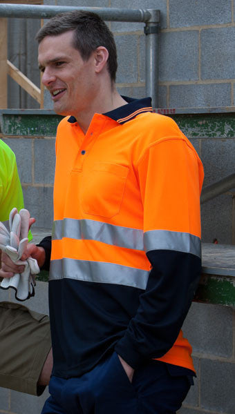 JBs Wear Hi Vis Long Sleeve (d+n) Traditional Polo - Adults (6HVSL)