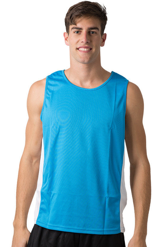 Be Seen Men's Singlet With Contrast Side Panels With Contrast Piping 1st Color (BSS01)