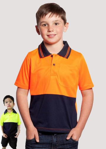 JBs Wear Kids Hi Vis  Non Cuff Traditional Polo (6HVNC)