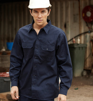 Bocini Cotton Drill Work Shirt-Long Sleeves-(WS0680)