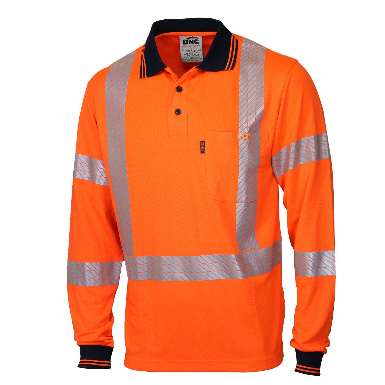 DNC Hi Vis Segmented Tape X Back Polo LS (3510)