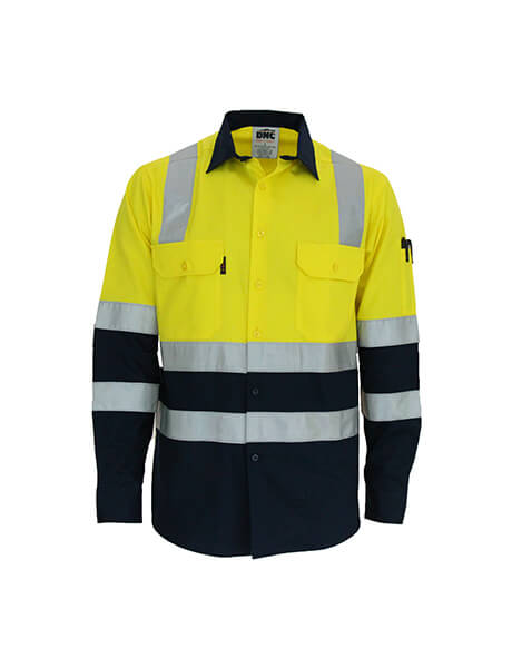 DNC Hi Vis 2 Tone L/W Cotton Bio Motion & "X" Back Shirt With CSR R/Tape L/S (3547)