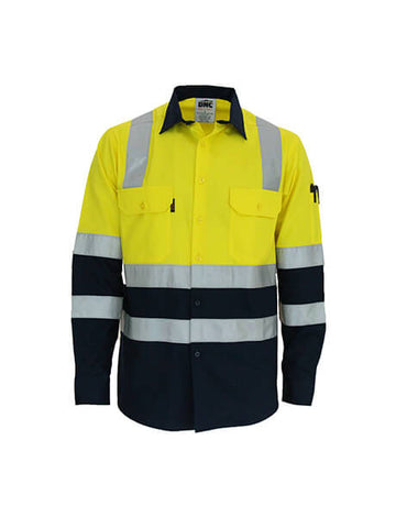 DNC Hi Vis 2 Tone L/W Cotton Bio Motion & "X" Back Shirt With CSR R/Tape L/S (3547)