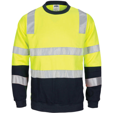 DNC Hi Vis 2 Tone Crew Neck Fleecy Sweat Shirt With Shoulders Double Hoop Body And Arms Csr R/Tape (3723)