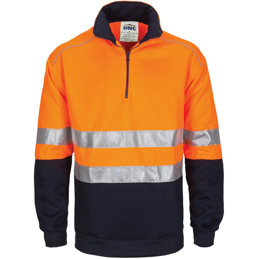 DNC Hi Vis 1/2 Zip Fleecy With Hoop Pattern CSR Reflective Tape (3729)