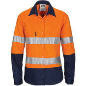 DNC Ladies Hi Vis 3 Way Cool Breeze Cotton Shirt With Gusset Sleeve 3M R/Tape L/S (3749)