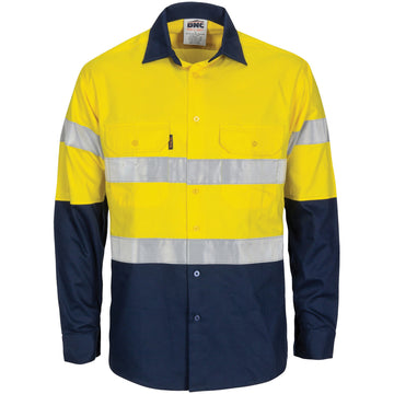 DNC Hi Vis R/W Coolbreeze T2 Vertical Vented Cotton Shirt With Gusset Sleeves Generic R/Tape Long Sleeve (3782)
