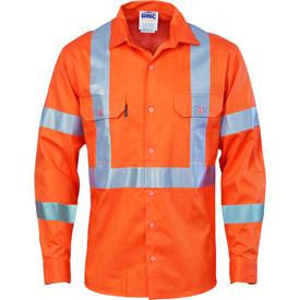 DNC Hi Vis Cool Reeze Cotton Shirt With Double Hoop On Arms & 'X' Back CSR R/Tape-L/S (3789)