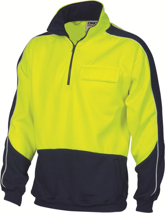 DNC Hi Vis Two Tone 1/2 Zip Hi Neck Panel Fleecy Windcheater (3823)