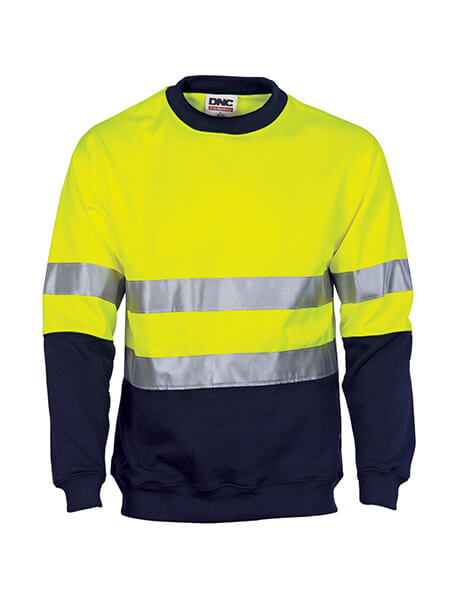 DNC Hi Vis Two Tone Fleecy Sweat Shirt (Sloppy Joe) With CSR R/Tape Crew Neck (3824)