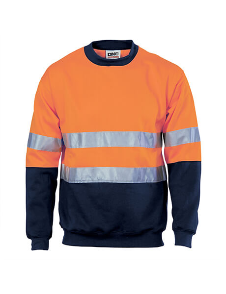 DNC Hi Vis Two Tone Fleecy Sweat Shirt (Sloppy Joe) With CSR R/Tape Crew Neck (3824)