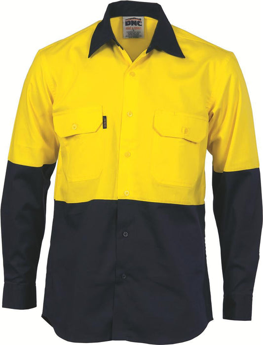 DNC Hi Vis Two Tone Cotton Drill Shirt Long Sleeve (3832)