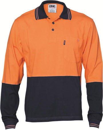 DNC Hi Vis Cool Breeze Cotton Jersey L/S Polo Shirt With Under Arm Cotton Mesh (3846)