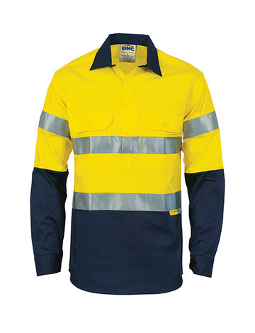 DNC Hi Vis Two Tone Close Front Cotton Shirt With 3M R/Tape Long Sleeve (3849)