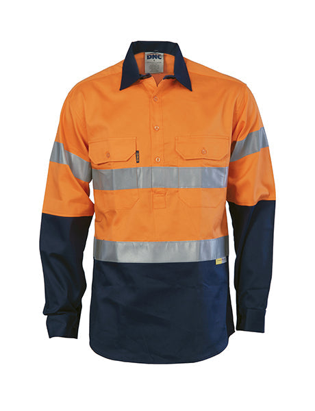 DNC Hi Vis Two Tone Close Front Cotton Shirt With 3M R/Tape Long Sleeve (3849)