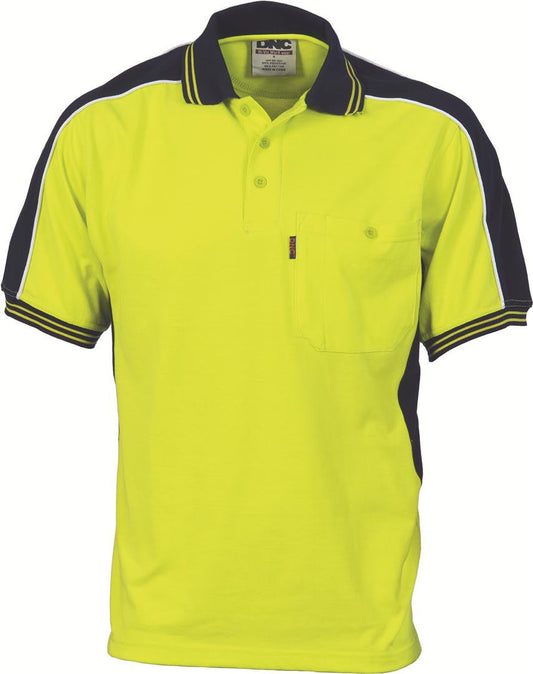 DNC Hi Vis Poly/Cotton Contrast Panel Polo S/S (3895)