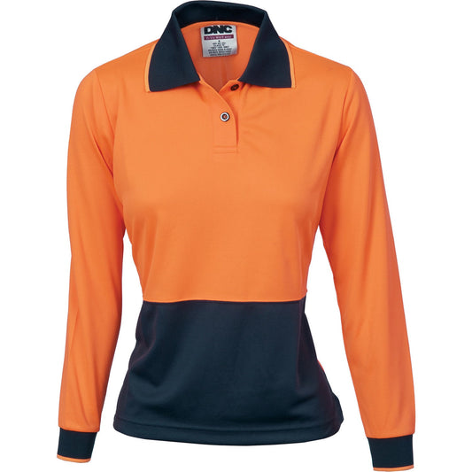 DNC Ladies Hi Vis Two Tone Polo Shirt Long Sleeve (3898)