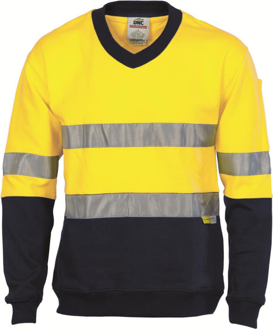 DNC Hi Vis Two Tone Cotton Fleecy Sweat Shirt V Neck With 3M R/T (3924)