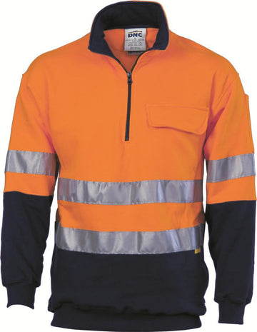 DNC Hi Vis Two Tone 1/2 Zip Cotton Fleecy Windcheater with 3M R/T (3925)
