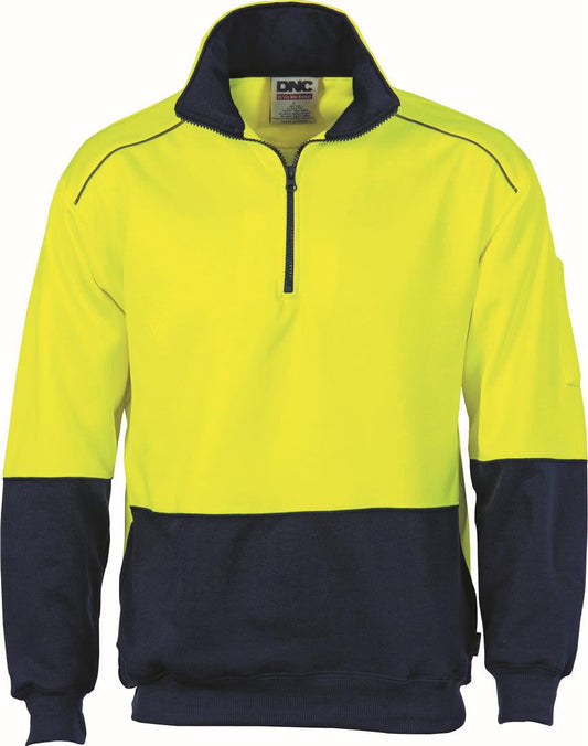 DNC Hi Vis Two Tone 1/2 Zip Reflective Piping Sweat Shirt (3928)