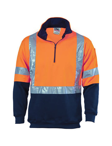 DNC Hi Vis 1/2 Zip Fleecy With ‘X’ Back & Additional Tape On Tail (3930)