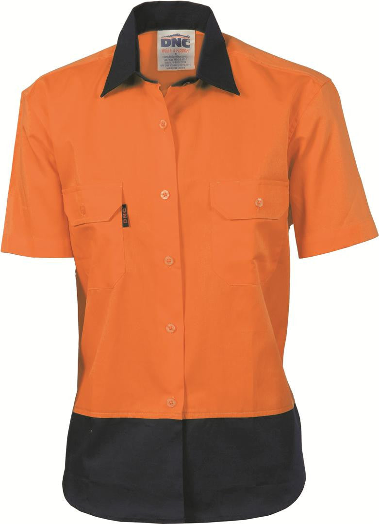 DNC Ladies Hi Vis Two Tone Cotton S/S Drill Shirt (3931)