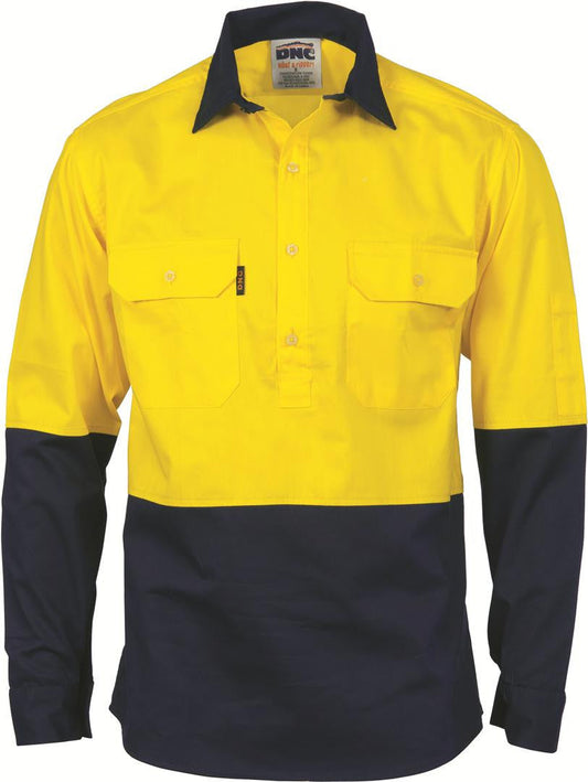 DNC Hi Vis 2 Tone Cool Breeze Close Front Cotton Shirt Long Sleeve (3934)