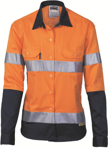 DNC Ladies Hi Vis Two Tone Drill L/S Shirt With 3M R/T (3936)