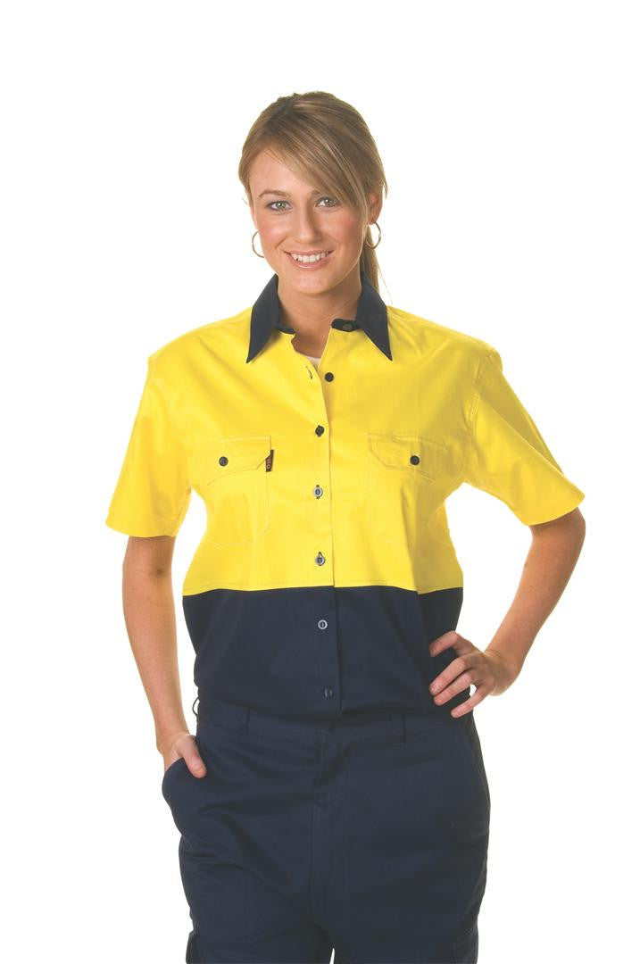 DNC Ladies Hi Vis Two Tone Cool Breeze Cotton S/S Shirt S/S (3939)