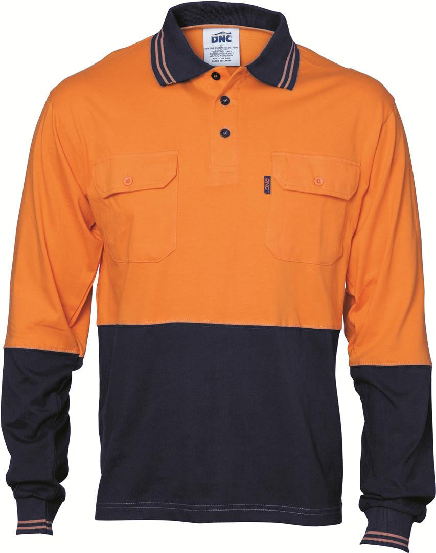 DNC Hi Vis Cool Breeze 2 Tone Cotton Jersey Polo Shirt With Twin Chest Pocket L/S (3944)