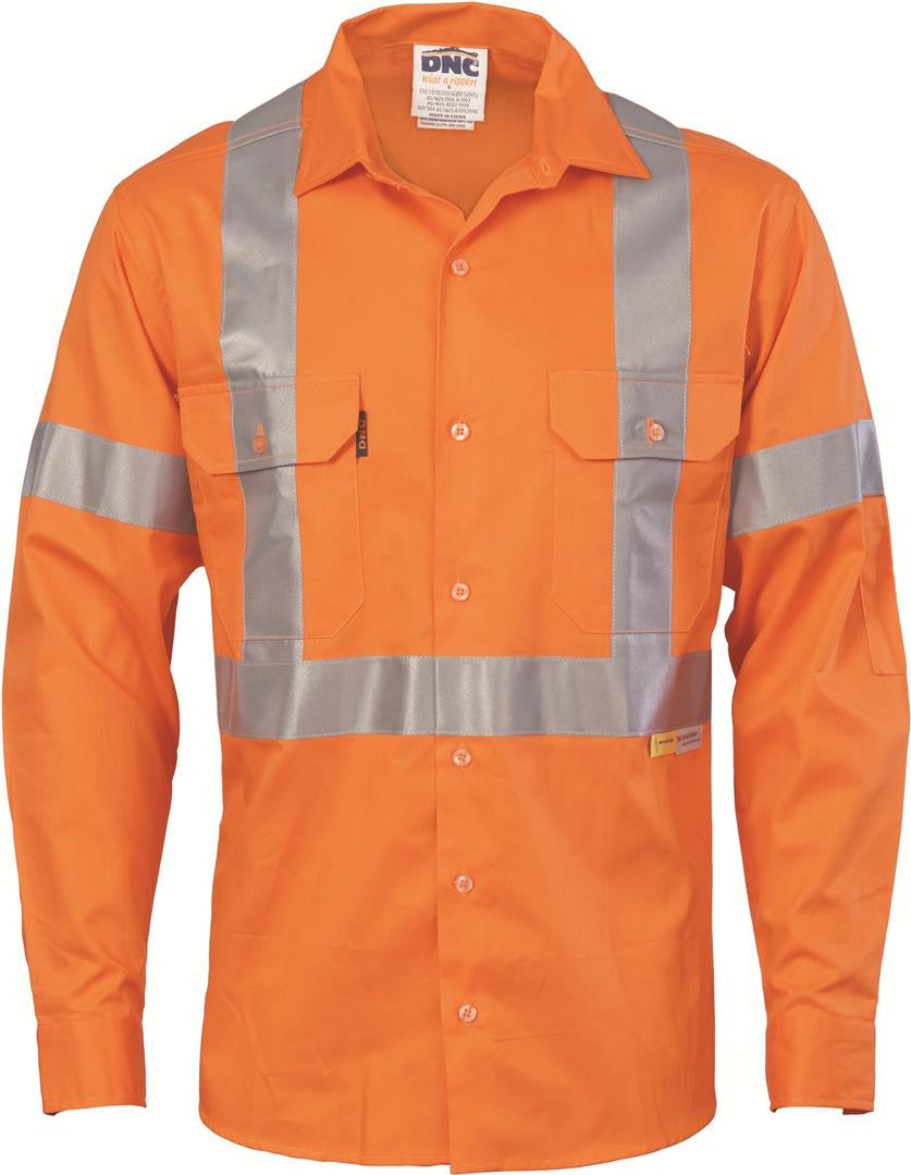 DNC Hi Vis Cool Breeze Cross Back Cotton Shirt With 3M R/Tape long sleeve (3946)