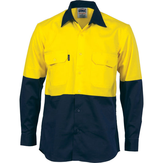 DNC Hi Vis 2 Tone Cotton Drill L/S Vented Shirt (3981)