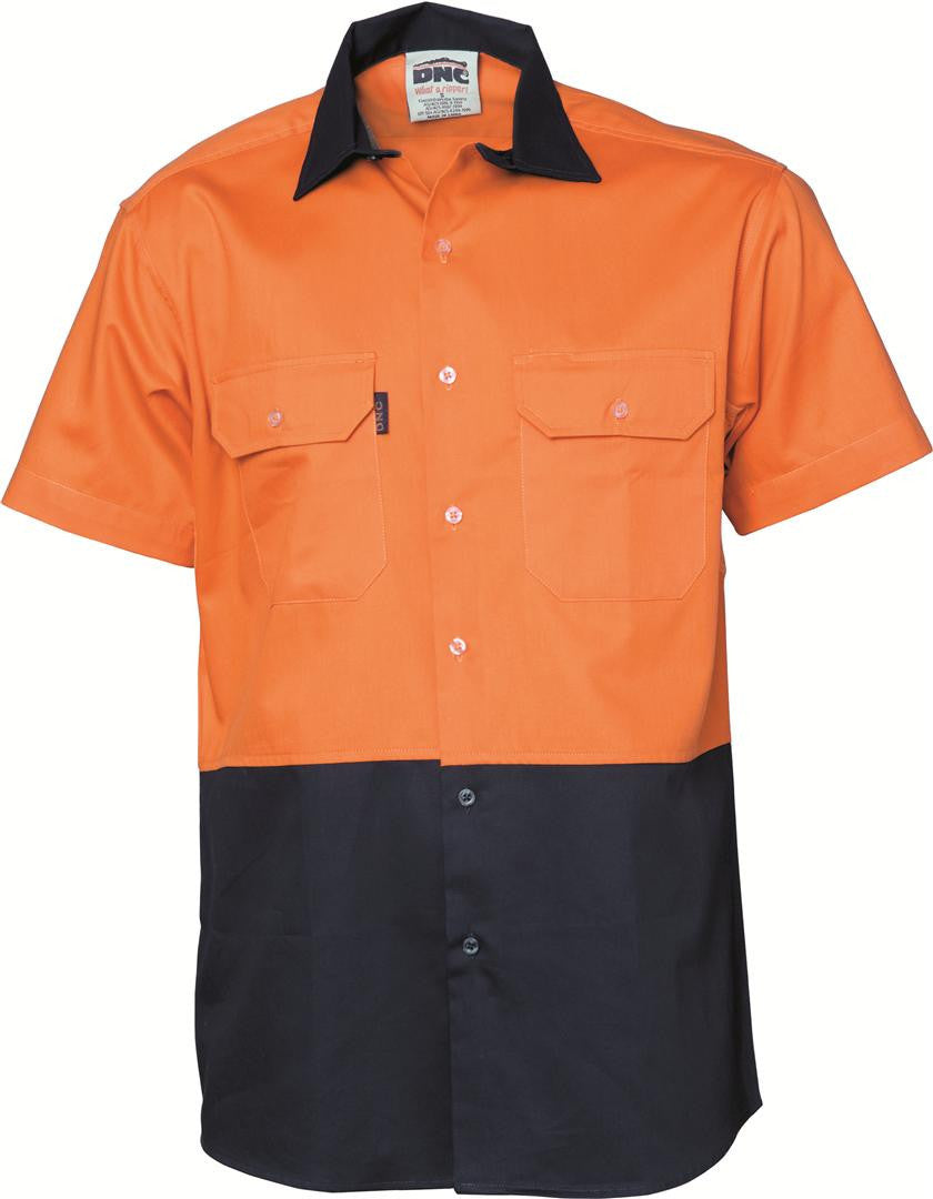 DNC Hi Vis 2 Tone Cotton Drill S/S Vented Shirt (3980)