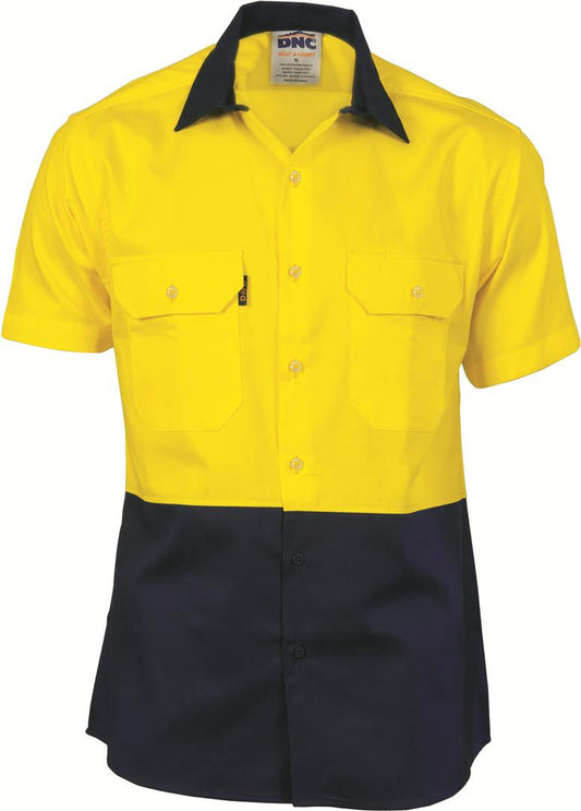 DNC Hi Vis 2 Tone Cotton Drill S/S Vented Shirt (3980)