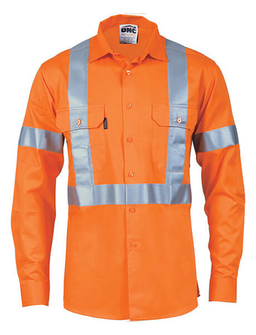 DNC Hi Vis D/N Cotton Shirt With Cross Back Generic R/Tape Long Sleeve (3989)